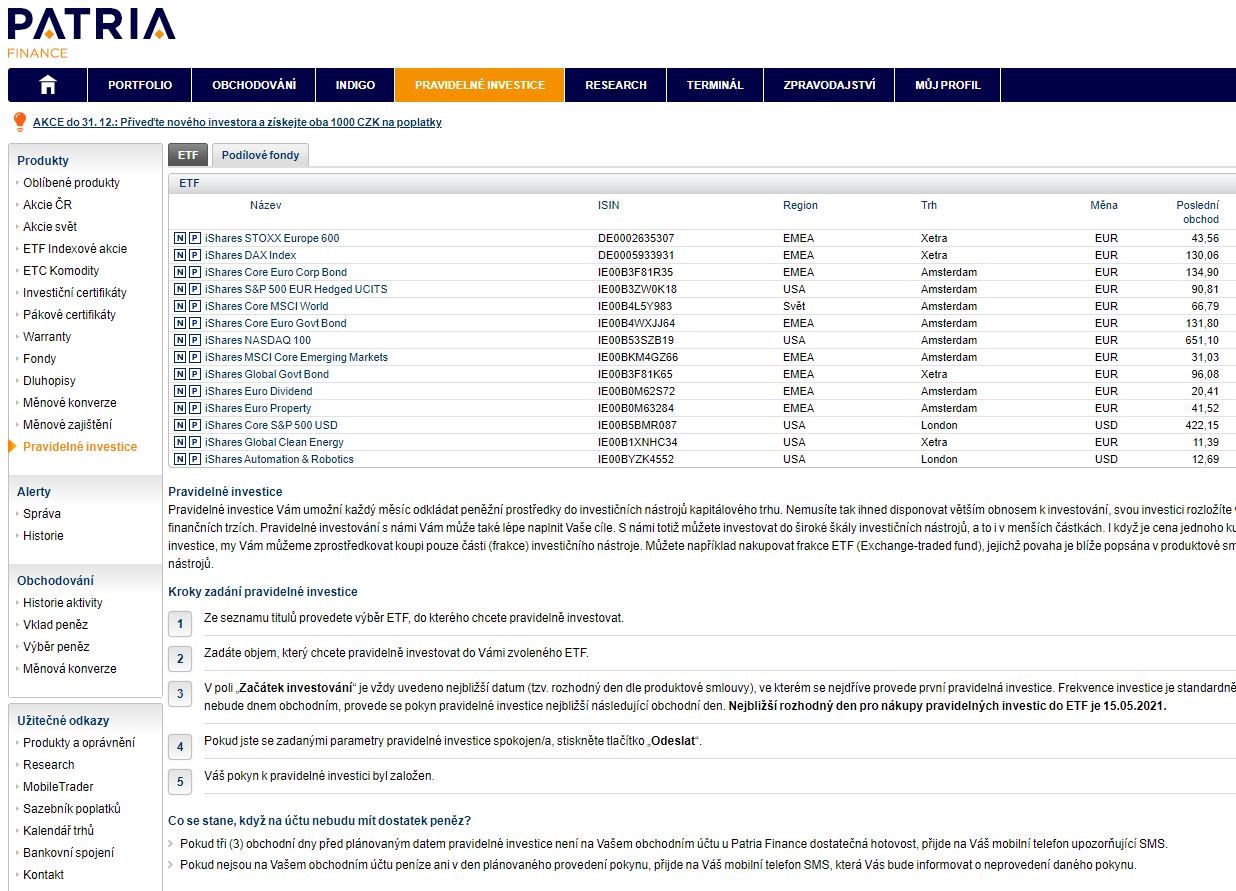 Pravidelné investice Patria
