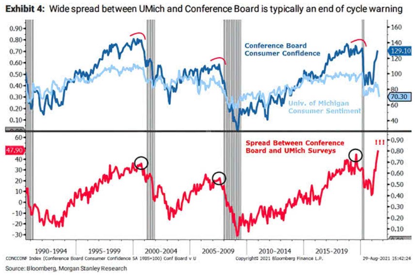 sentiment Michgan Conference Board rozdíl hodnot