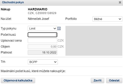 HARDWARIO IPO PATRIA WEBTRADER POKYN