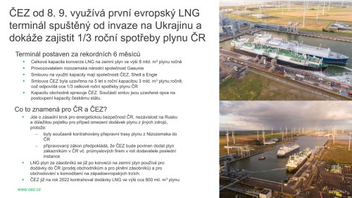 Graf: ČEZ od 8. 9. využívá první evropský LNG terminál spuštěný od invaze na Ukrajinu