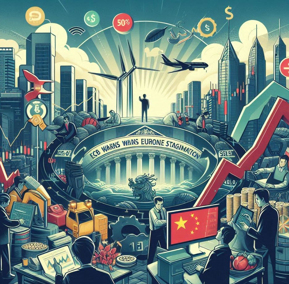 Čínské akcie po stimulech dále rostou, ECB varuje před stagnací eurozóny a futures jsou zelené