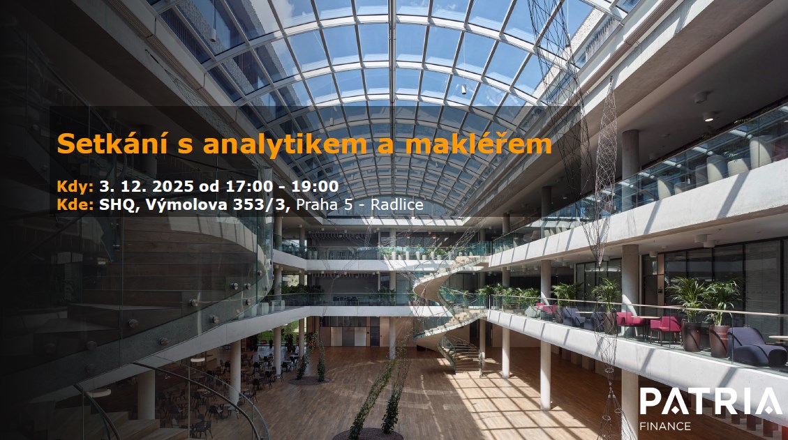 Pozvánka na setkání s analytikem a makléřem Patrie ve středu 3. prosince v Praze