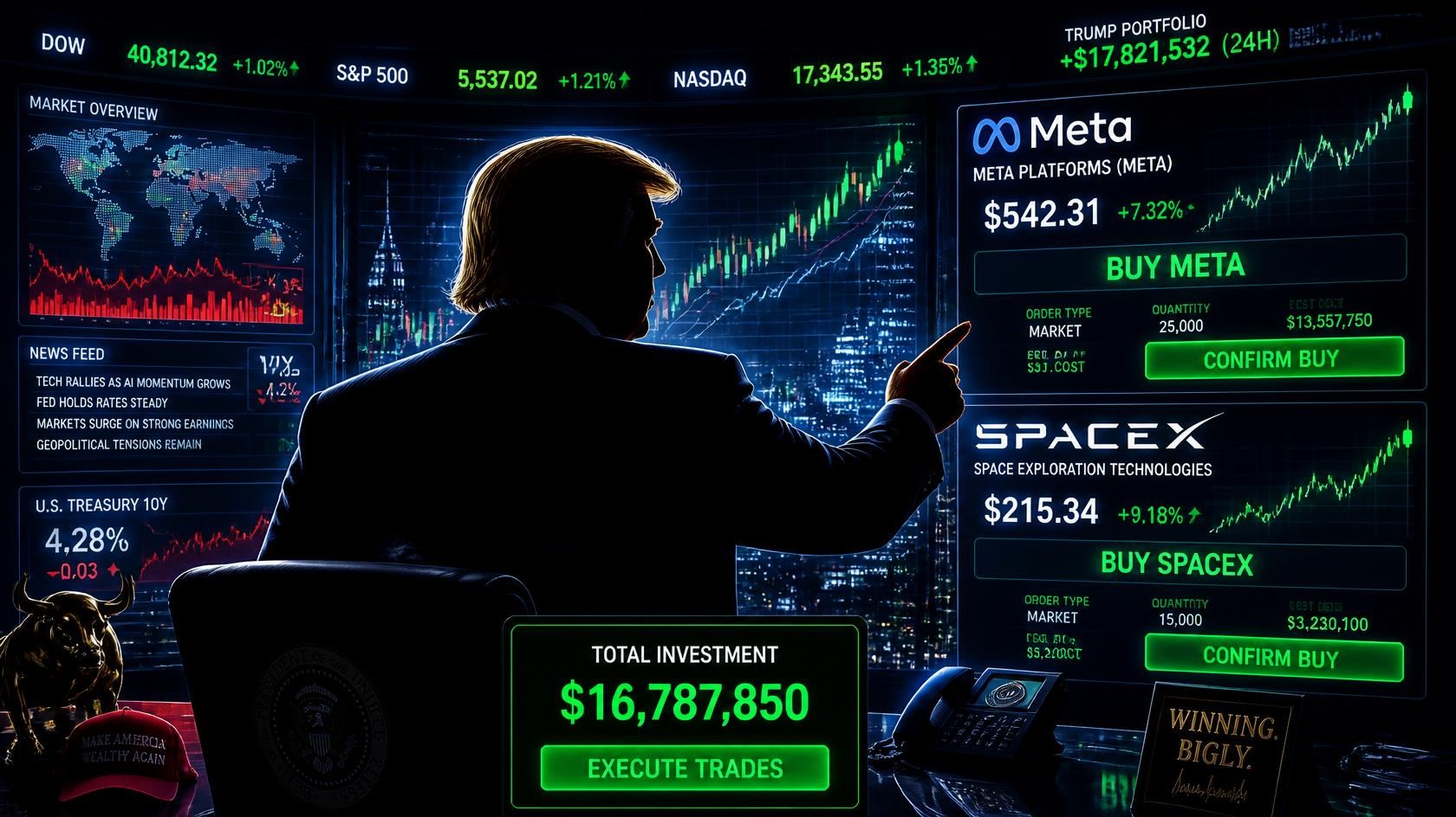 Trump nakupoval akcie Mety i dluhopisy SpaceX. V srpnu provedl přes 500 obchodů