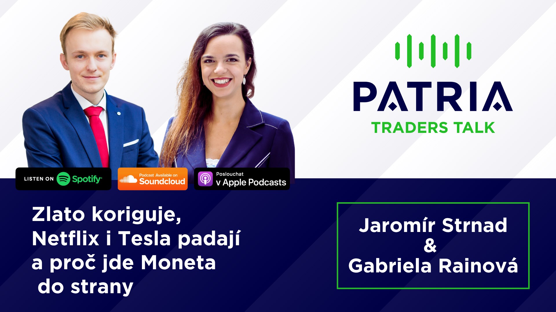 Traders Talk: Zlato koriguje, Netflix i Tesla padají a proč jde Moneta do strany