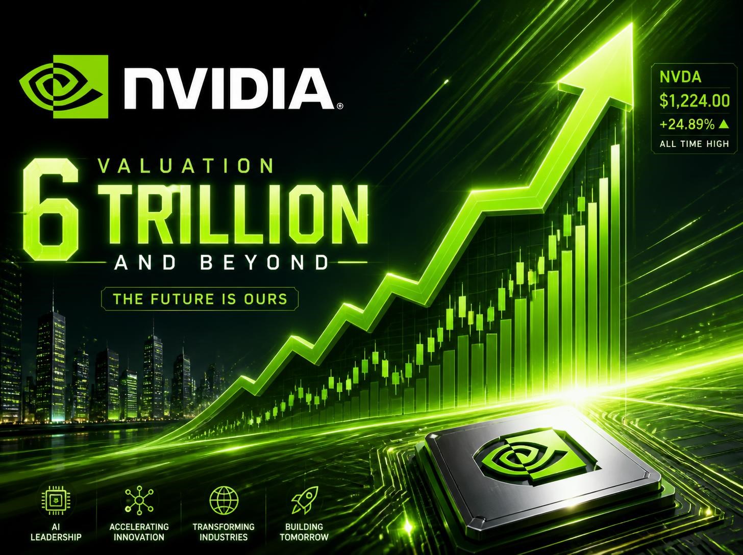 Nvidia míří k hranici šesti bilionů dolarů. Investory láká růst i valuace