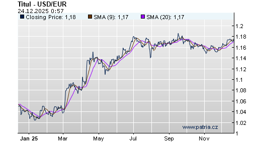 Graf - vývoj USD/EUR - 1 rok